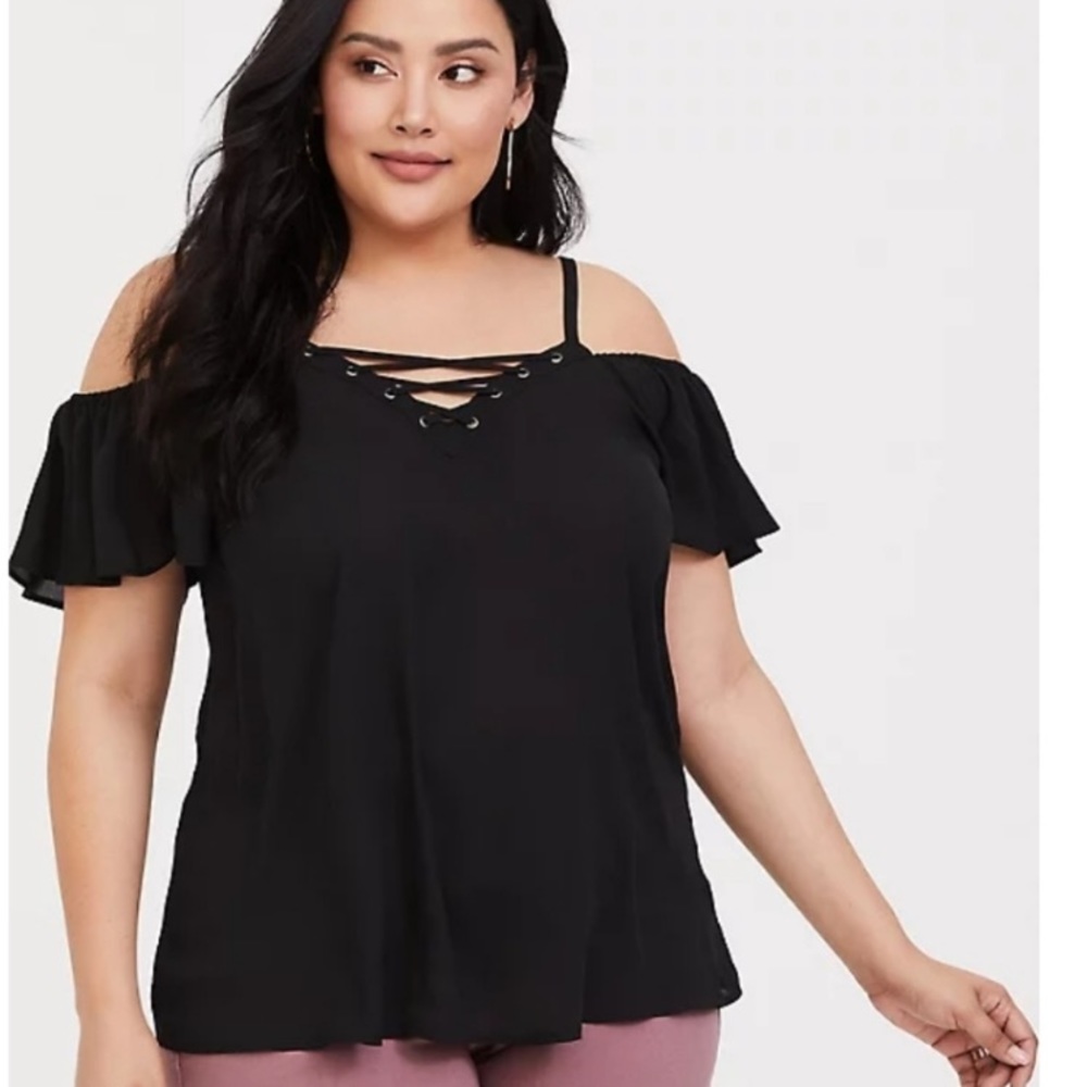 Torrid Black Cold Shoulder Lace Up Top Size 3